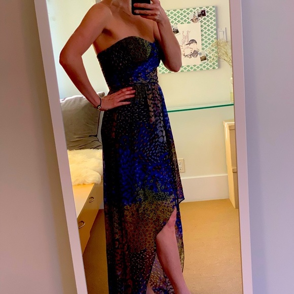 STRAPLESS HIGH LOW BOHO Silky Summer Dress Lined - Picture 4 of 8